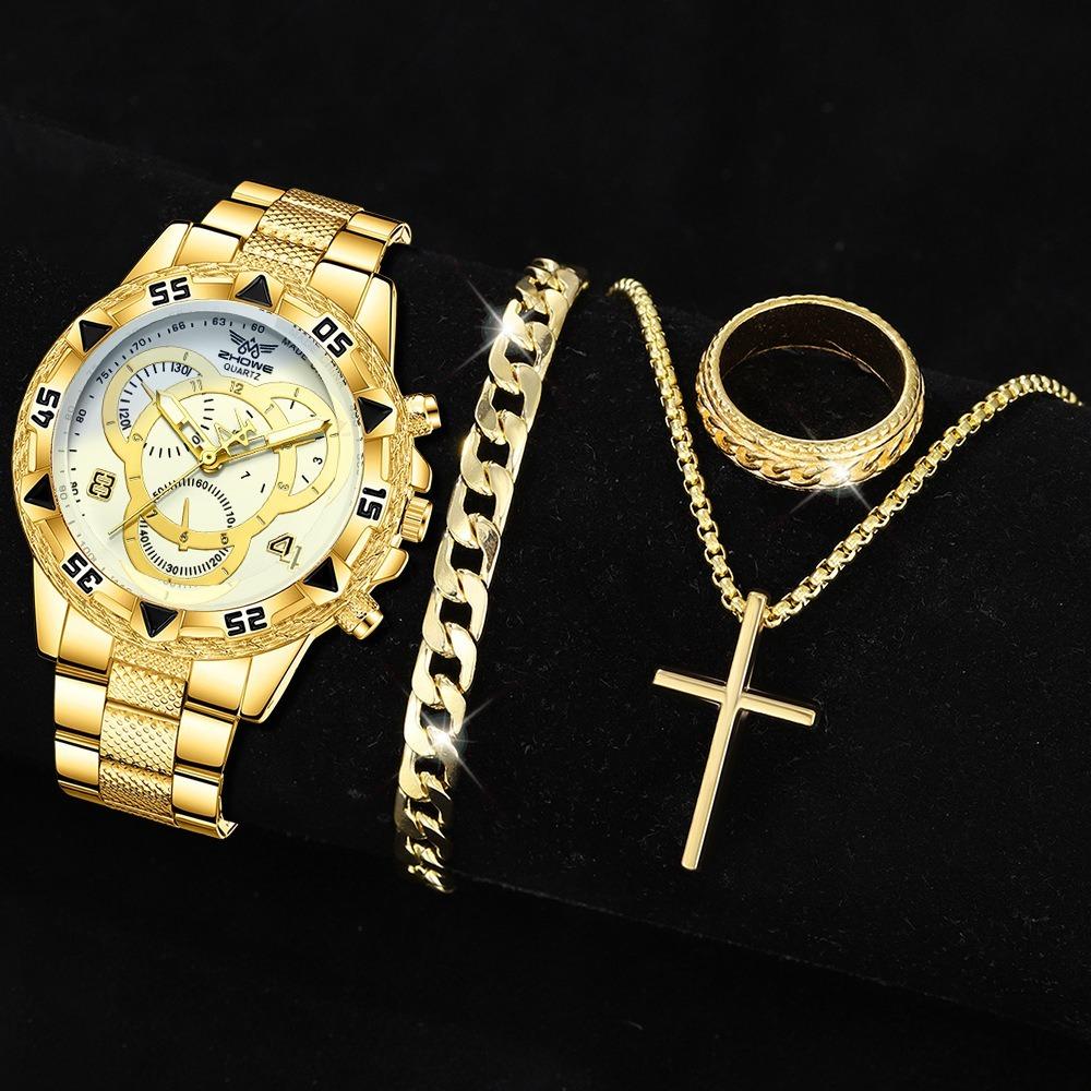 Men's Watch Blu-ray Glass Quartz Watch Classic Watch False Three-eye Digital Alloy Watch