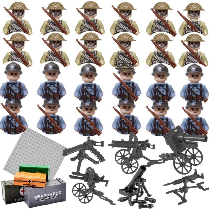 

24 шт. Дитячі будівельні блоки Іграшки Військові фігурки Другої світової війни Солдат армії Зброя Набір цеглинок