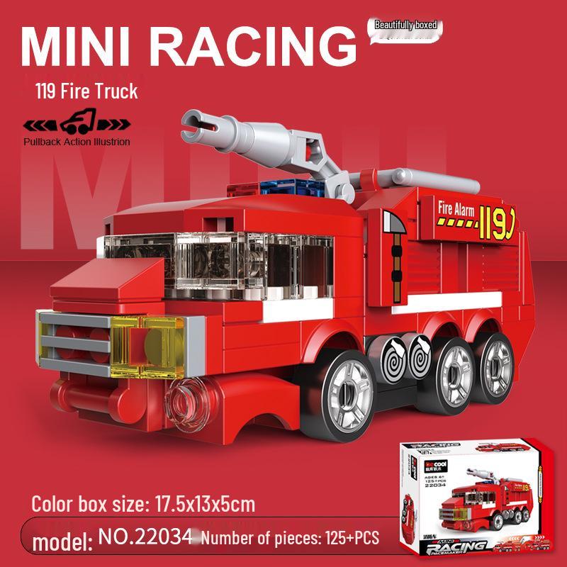 Pull-Back Assembly Toy Set: Campervan, Race Car, Ambulance, Fire Truck