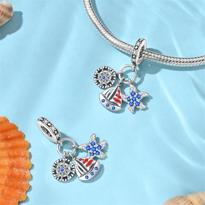 Copper Blue Ocean Ship Lighthouse Starfish Turtle Dolphin Charms Pendants Fit Qikaola Bracelets Diy Jewelry Gifts