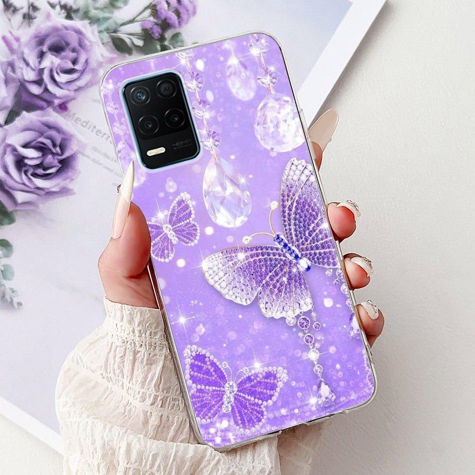 Pro telefon Realme 8 5G RMX3241 Pouzdro na telefon Realme8 5G Elegantní Květinový Potisk Kočky Měkký Silikon Průhledné TPU Pouzdra