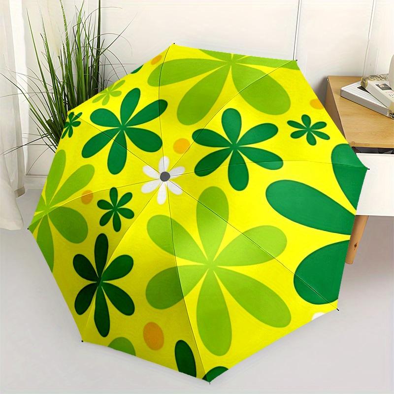 1pc Flower Pattern Automatic Folding Umbrella - 8-Rib Iron Frame, Windproof, Portable Sunshade with Plastic Handle for Travel & Outdoor Acti