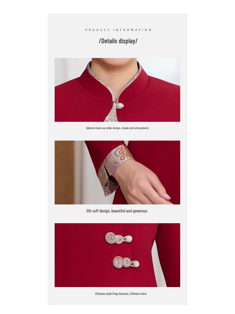 Chinese Restaurant Waiter Uniform - Long Sleeve for Autumn/Winter, Ideal for Hotel and Hot Pot Restaurants Front Desk Staff.