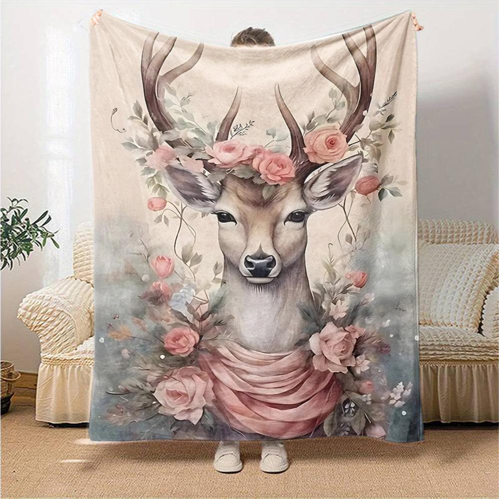 1pc Deer Name Blanket Lightweight Flannel Throw for Sofa Bed Travel Camping Livingroom Office Couch Chair