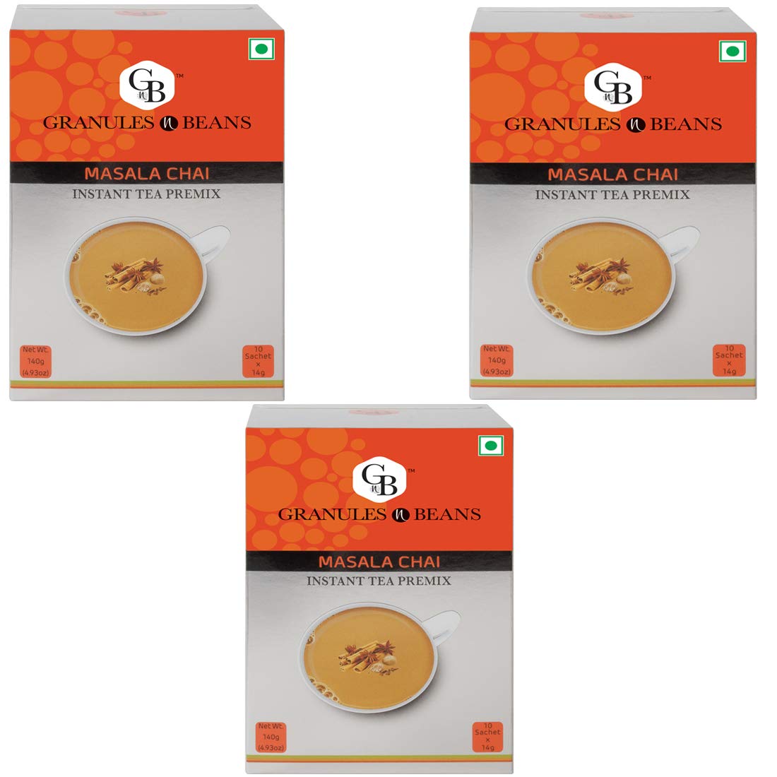 

Granules n Beans Masala Chai Instant Tea Premix - (10 Sachet x 14g = 140g) (Pack of 3)