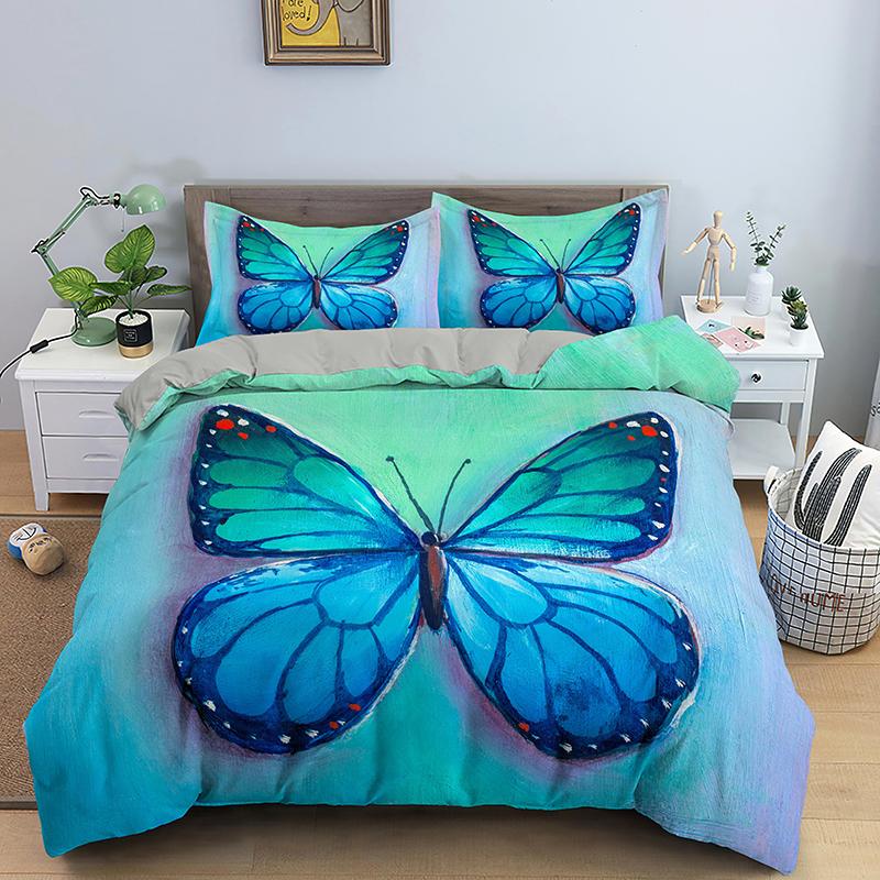 Colorful Butterfly King Queen Duvet Cover Flying Animals Bedding Set Women Flowers Comforter Cover 2/3pcs Polyester Quilt Cover