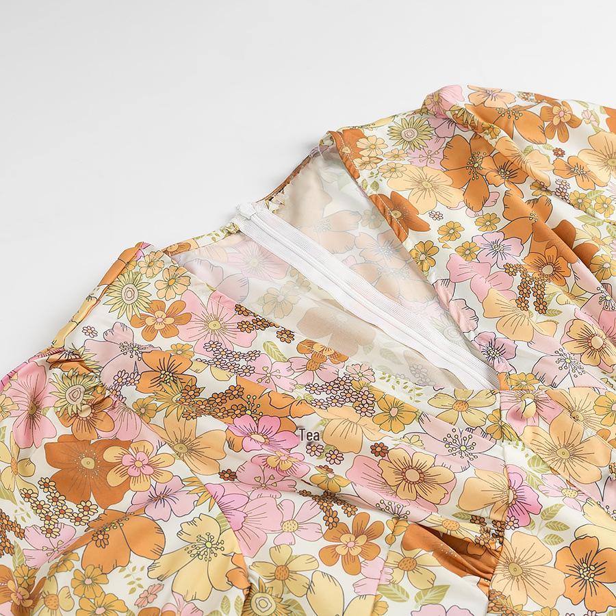 Spring 2025 Women's V-Neck Puff Sleeve Print Dress – Chic, Slim, Versatile