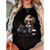 Women'S Casual Graphic T-Shirt - Motorcycle & Cartoon Character Print, Short Sleeve, Regular Fit Comfort Top for All Season