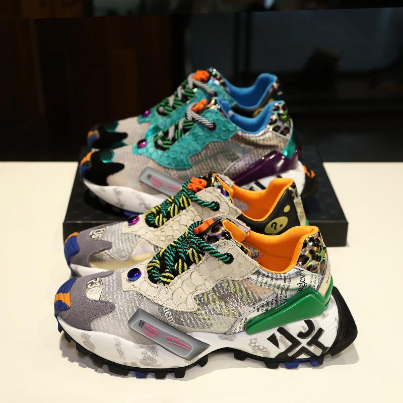 Merke Mote Plattform Damesko Ny Fargekombinasjon Plattform Student Fritid Løpesko Tide Mesh Pustende Sneakers Damer