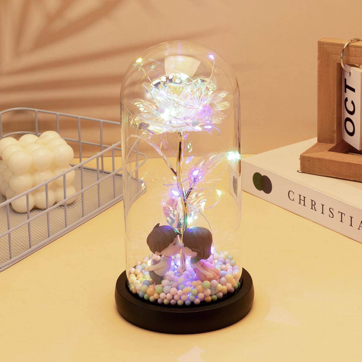 Вечная роза из золотой фольги в стеклянном куполе со светодиодной подсветкой – Валентинка и рождественское подарочное украшение