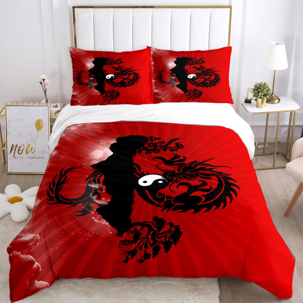 Fashionable Tai Chi Chinese HD Print 3 - Piece Bedding Set, for Children & Adults, with Quilt Covers & Pillowcases