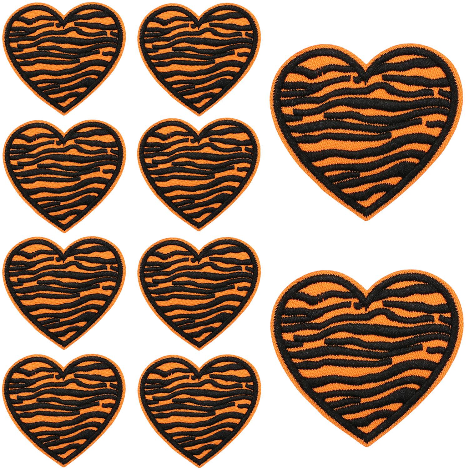 Fashion Leopard Print Love Embroidery Cloth Sticker Pattern Love Patch Sticker Orange Heart Embroidery Sticker Clothes Decoration Chapter Boy A set of 10 pieces