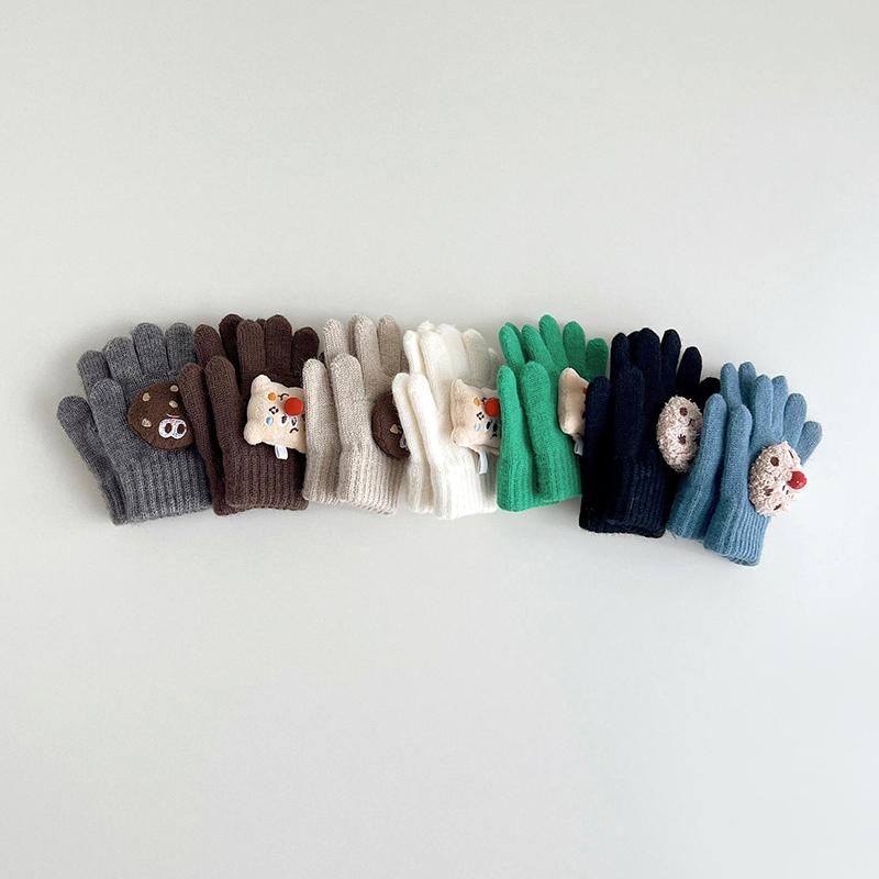 Cute Cartoon Baby Gloves Winter Warm Knitted Mittens for Toddler Kawaii Solid Color Kids Boys Girls Five Finger Gloves