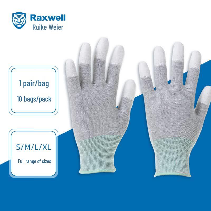 Raxwell RW2453 Anti-static Carbon Fiber Knit PU Finger Dipped Gloves M