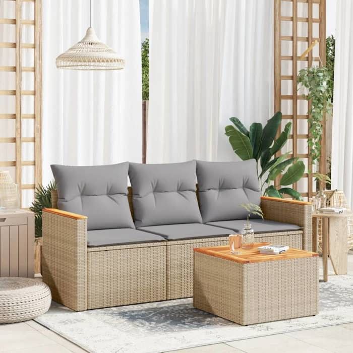 VidaXL Salon de Jardin avec Coussins 4 pcs, Canapés de Terrasse, Ensemble de Meubles de Patio, Mobilier d'Extérieur, Mélange 3225765