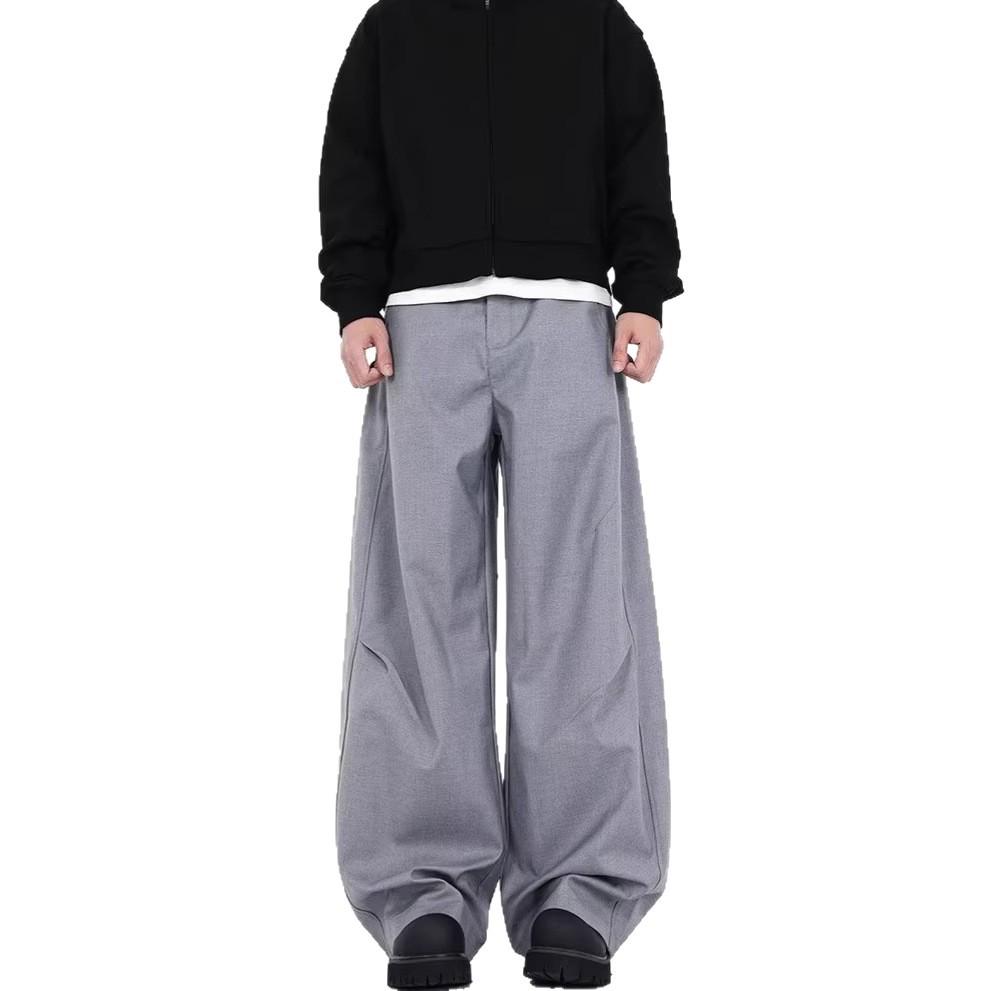 Folded scimitar casual suit pants men's cleanfit trendy brand loose and versatile wide-leg pants straight casual trousers