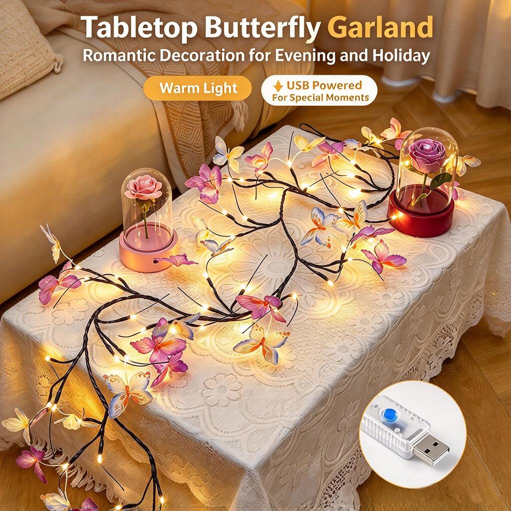 48Led Willow Vine String Light 1.6M 8 Modes USB Butterfly Festival Room Decoration Indoor and Outdoor Wall Lights