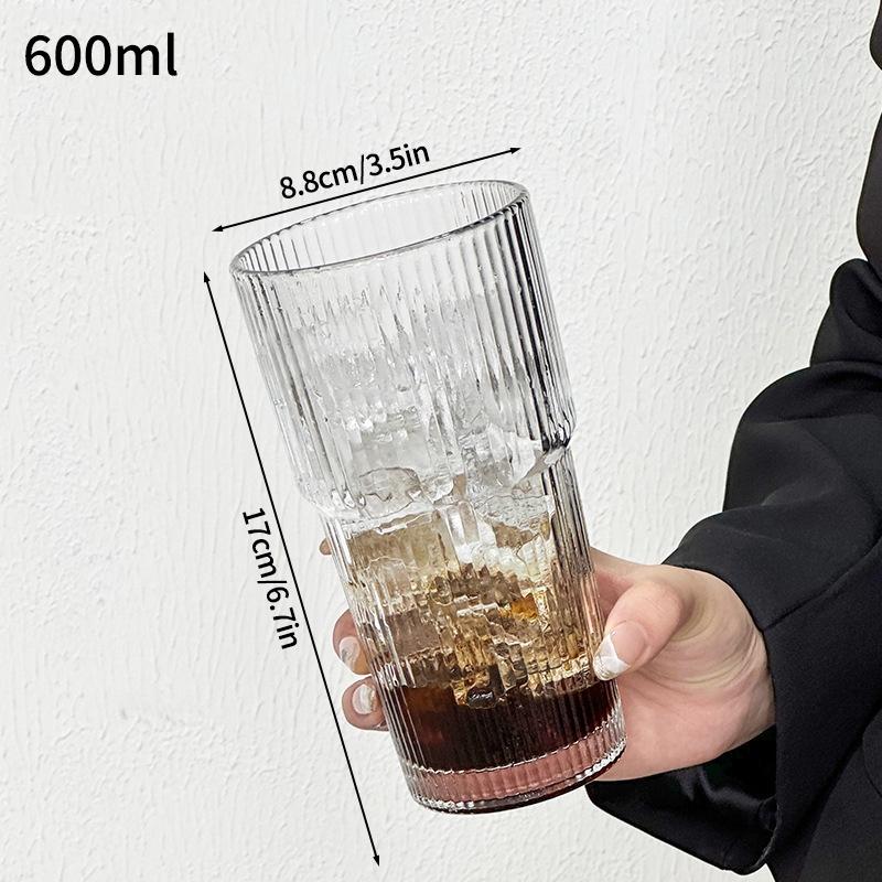 Stripe Glass Drinkware Cold Coffee Cups Transparent Latte Coffee Glass Iced Water Bottle Wine Cocktail Glass Cups Kitchen Gifts