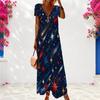 Women Plus Size V Neck Short Sleeve White Printed Maxi Dress