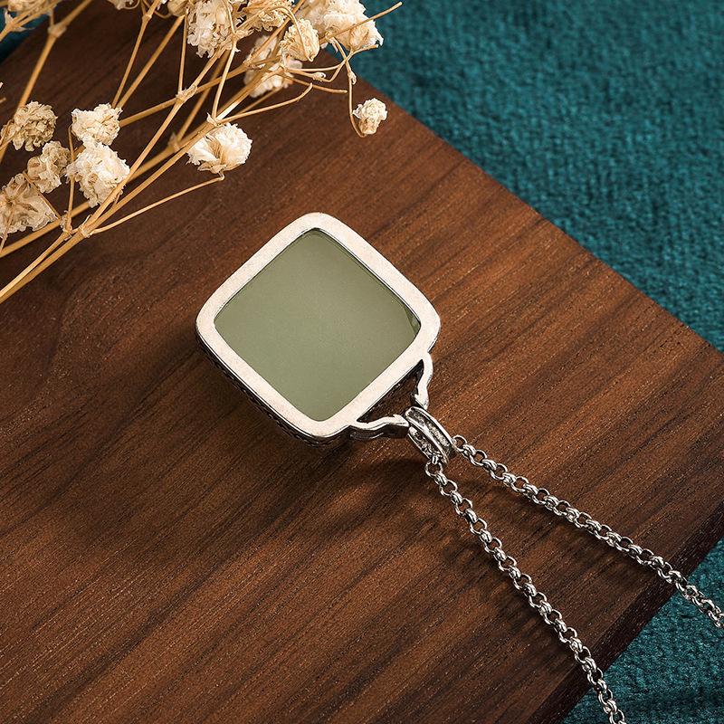 Aieryuan Retro Thai Silver Necklace with Inlaid Imitation Hetian Jade Pendant