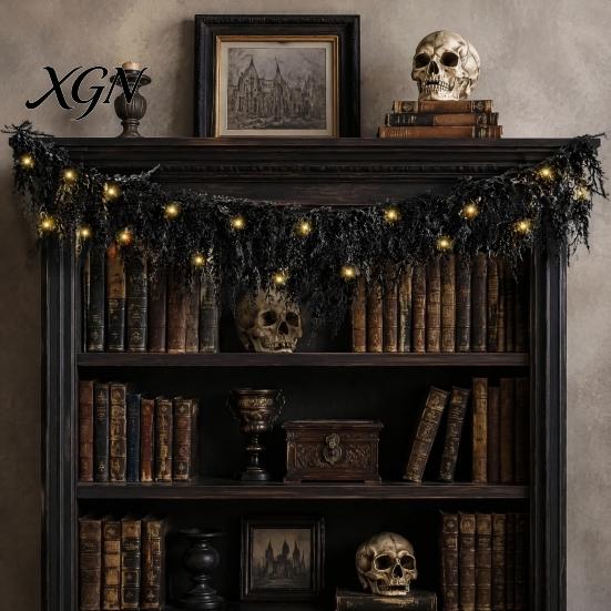 Dark Aesthetic Party Backdrop Props Halloween Lighted Creepy Vine Garland with LED Lights, Black Faux Twig for Mantle Decorative Vines Mantelpiece