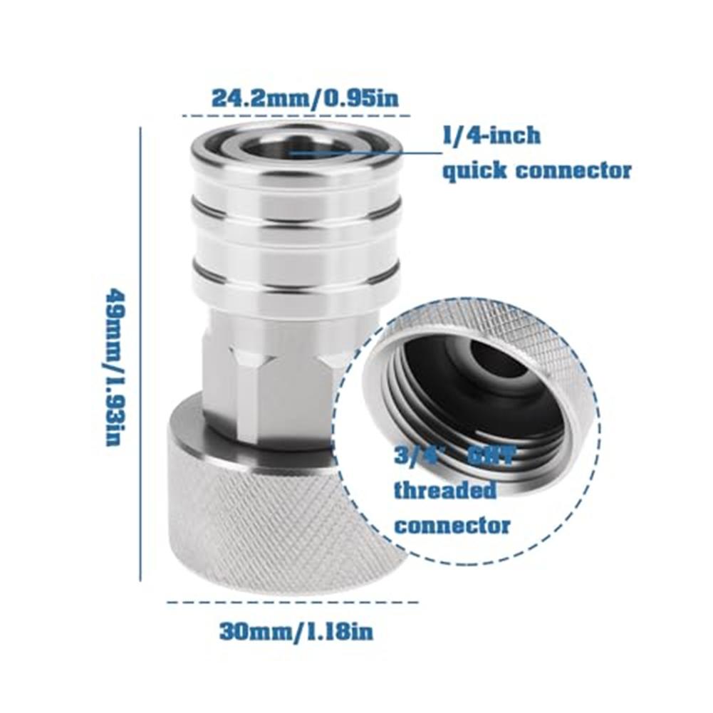 Garden Hose Adapter Stainless Steel GHT3/4 To 1/4 Quick Coupler With Nozzle Kit For Pressure Washers Simple Installation