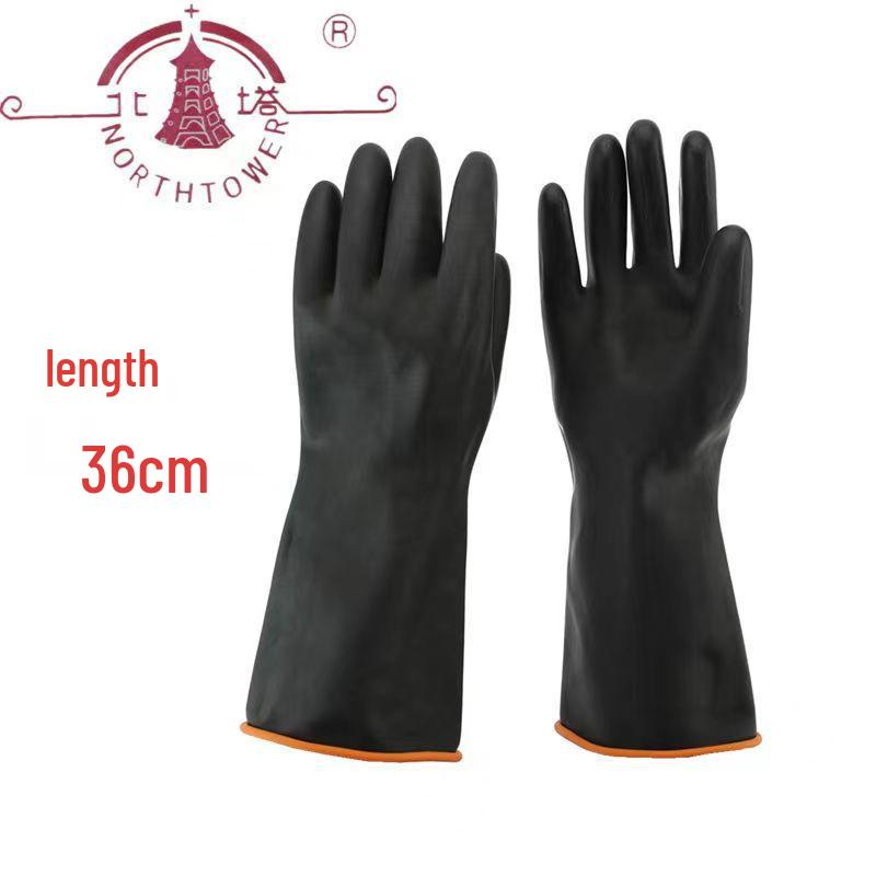 Black Extra Long, Extra Thick Acid & Alkali Resistant Industrial Rubber Gloves - Waterproof & Anti-fouling for Chemical Protection