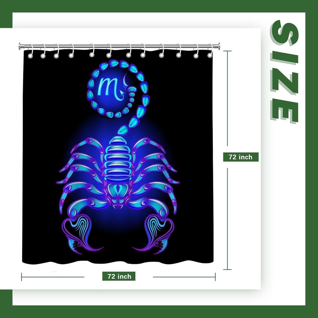 Scorpio Zodiac Shower Curtain Blue Astrology Horoscope Bath Decor, Funny Waterproof Polyester Fabric With 12 Hooks,Birthday Gift