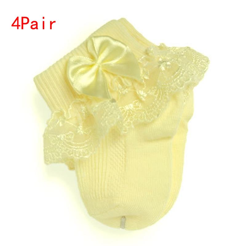 4Pair/lot New lace bow short socks newborn baby socks