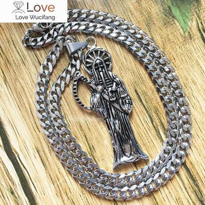 Fashion Big 316l Stainless Steel Holy Saint Death Santa Muerte Pendant With 9mm Chain Men 'S Necklace Silver Tone Jewelry Gifts