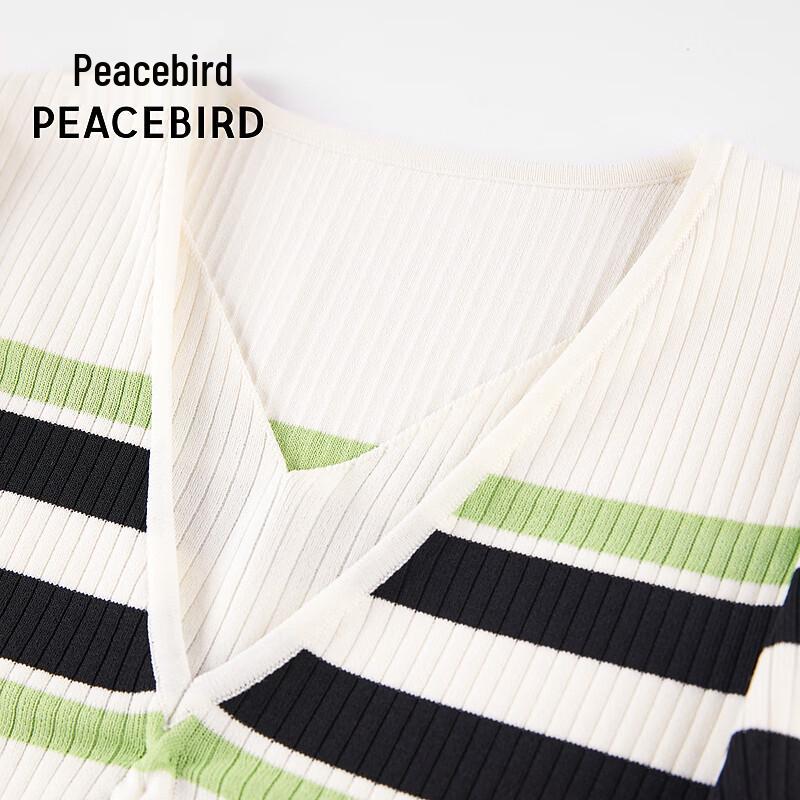 PEACEBIRD Women's Striped V-Neck Short Sleeve Knit Top