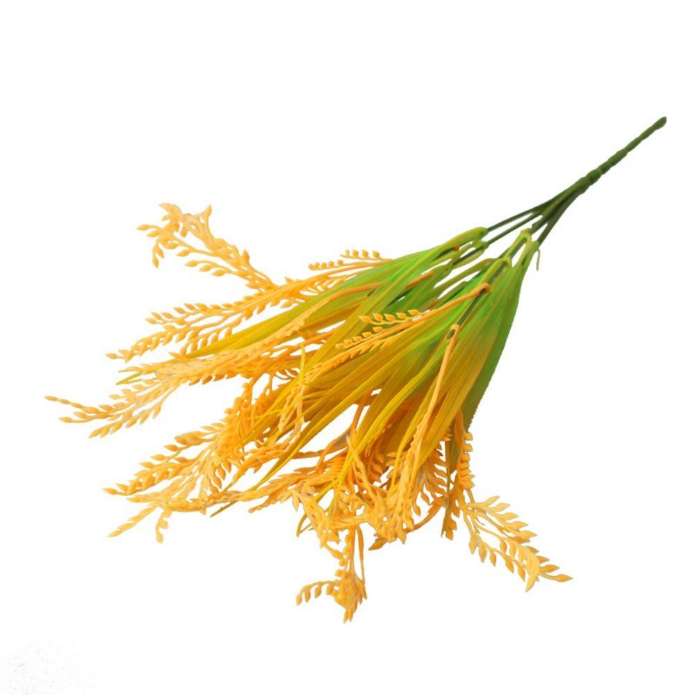 

Yellow Flower Wheat Ears Rice Plant Branch 7 Forks Fake Plants Party Wedding Decor Style 1
