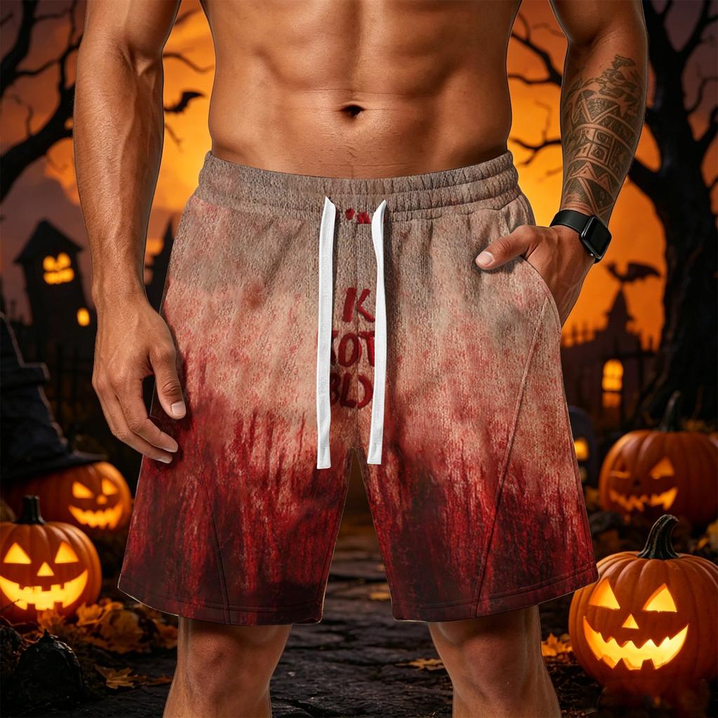 Herren Lässige Shorts im Halloween-Design mit lockerem Schnitt, elastischem Bund, Kordelzug und Taschen für Outdoor-Sport und den täglichen Gebrauch
