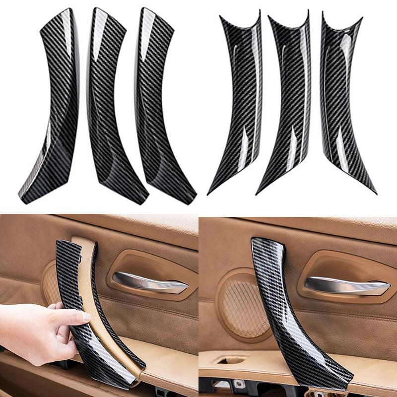Carbon Fiber Matte Black ABS Inner Interior Door Panel Pull Handle Cover for BMW E90 E91 3-Series Sedan, Wagon 2005-2012