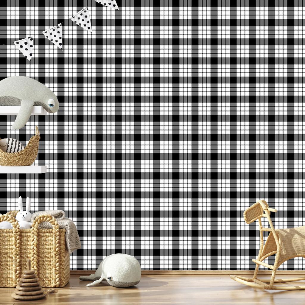 Wallpaper Black and White Checkered Gray, Light Gray and Graphite 50x1000