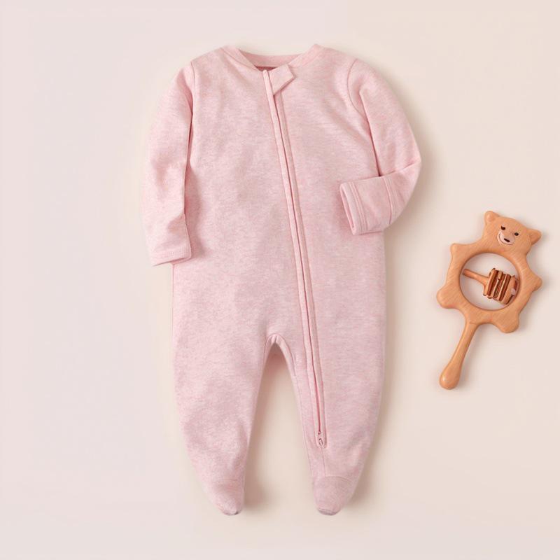 Noworodek Letni Pajacyk: Cienkie, z długim rękawem, podwójny zamek błyskawiczny, oddychające, pajacyk do raczkowania dla niemowląt ze stopkami