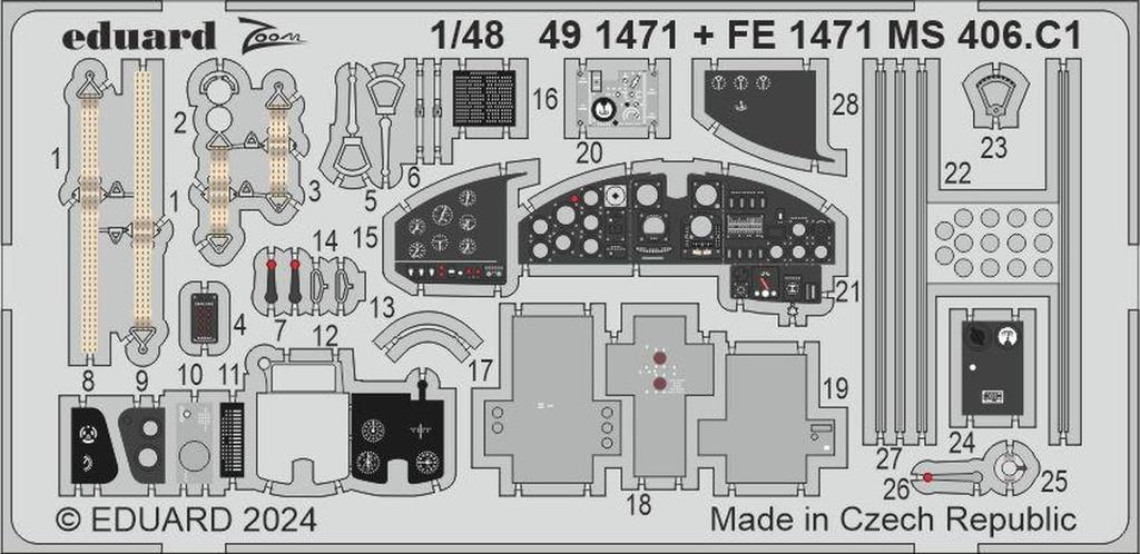 Eduard 1/48 Zoom Series MS.406.C1 Etching Parts (for Drawings) Plastic Model Kit Parts EDUFE1471