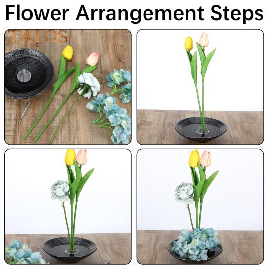 Flower Frog Japanese Ikebana Set Desktop Ceramic Bowl Vase with Kenzan Needle Flower Arrangement Holder for Living Room Bedroom Office