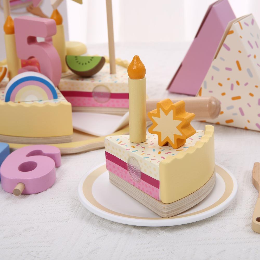 Children's Simulation Wooden Birthday Cake Toys Pretend Play Cutting Food Game Children Role Play Toy Gifts for Boy Girl