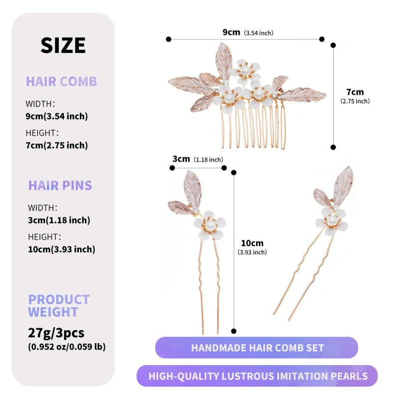 Vintage Light Luxury Handmade Pearl Flower Hair Comb Pin Set Bridal Wedding Party Elegant Accessories