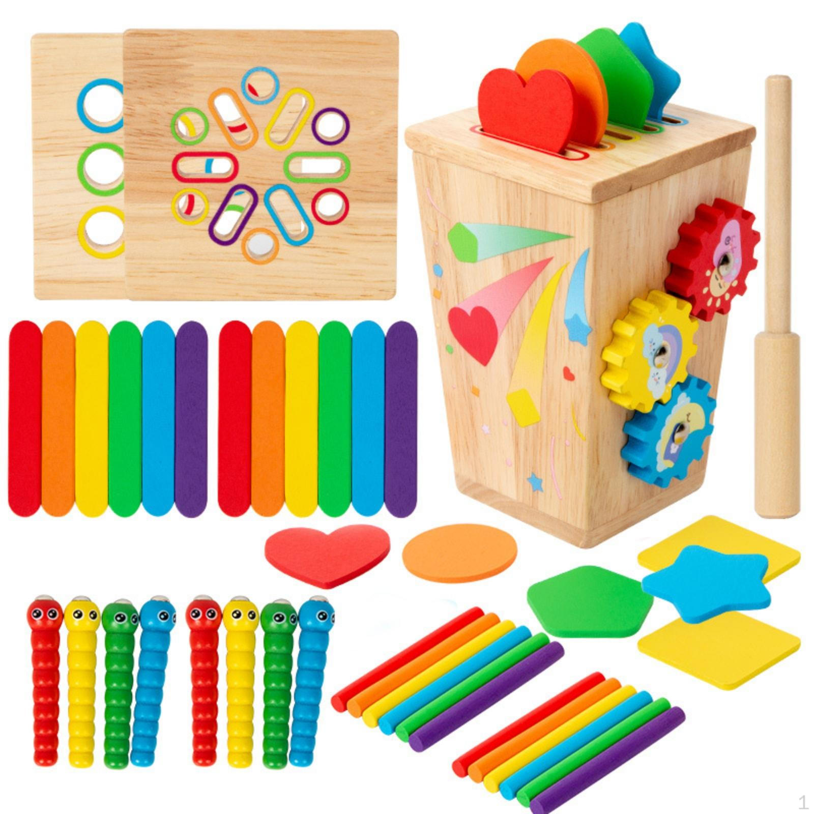 Wooden Activity Cube Multifunctional Shape Sorter Fine Motor Color Sorting Toy for Young