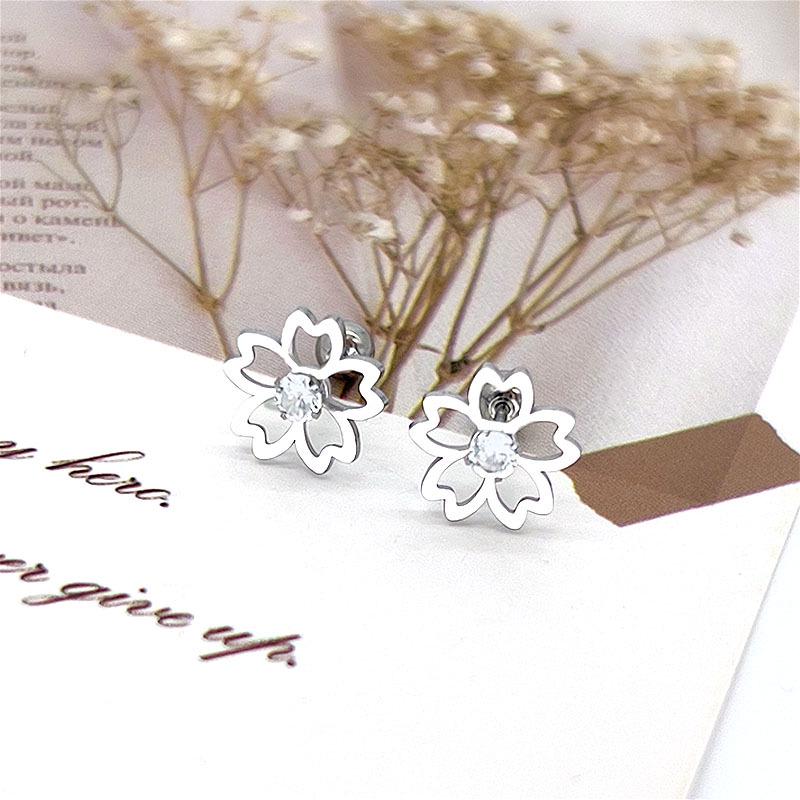 Korean Style Four-Leaf Clover Stainless Steel Ear Stud Earrings for Women