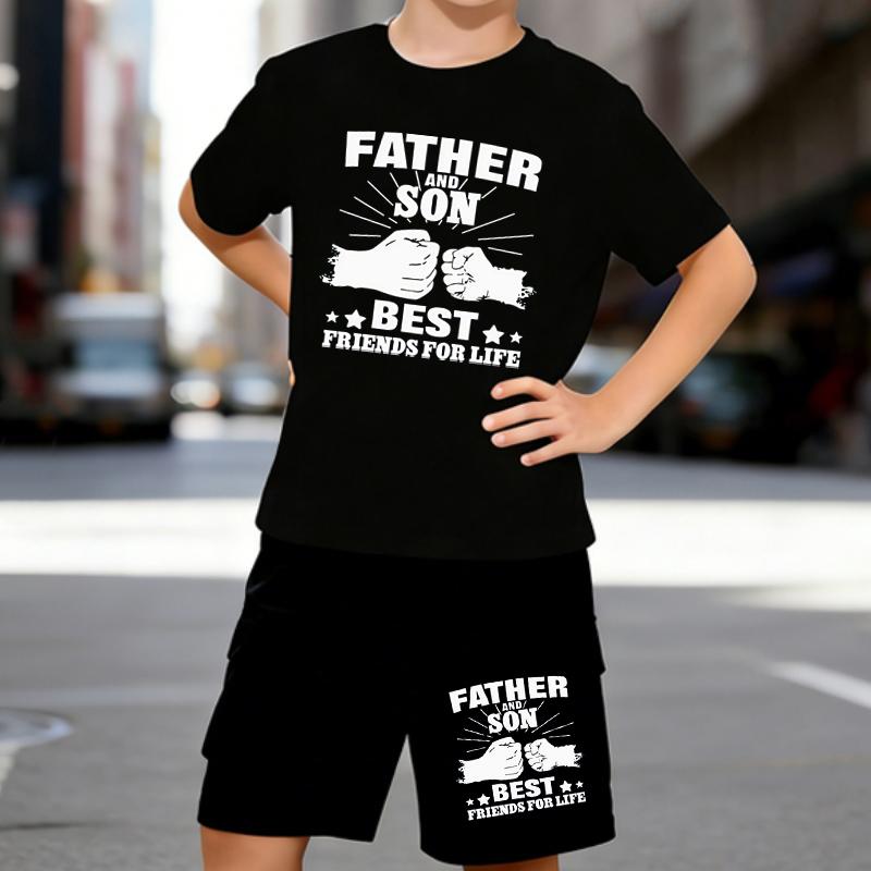 

Boys 2 Piece Deep father-son affection printed outfit, Short Sleeve T-Shirt and Shorts Set for Kids Age 5-14,White,Black Sporty Casual Summer Clothes 5-6 Years чёрный