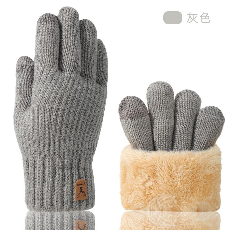 New Wool Knitted Gloves Men's Winter Piled Thickened Outdoor Cold-proof and Warm Gloves