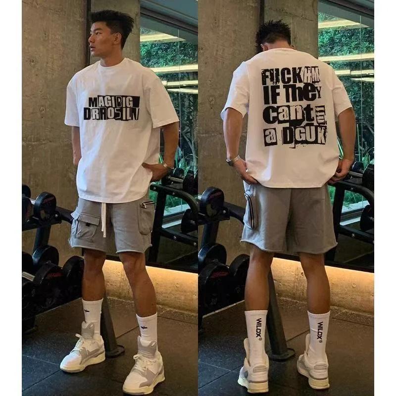 2025 New American Men's Letter Print T-shirt 100% Cotton Short Sleeve Tee Comfort Casual Street Fitness Sport Y2k Top Men Clothe