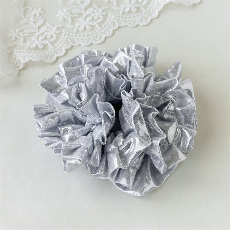 

Double-layer Laser Beam Waist Long Hair Ring with Embroidered Hydrangea Pleated Hair String - An Elegant Hair Accessory for The Head. Fold