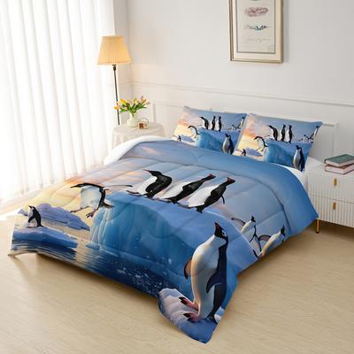 Penguin Comforter Set - Cute Penguin Design Printed Pattern Quilt Bedding Set 3D Print Gift 1*Quilt Cover and 2*Pillowcases