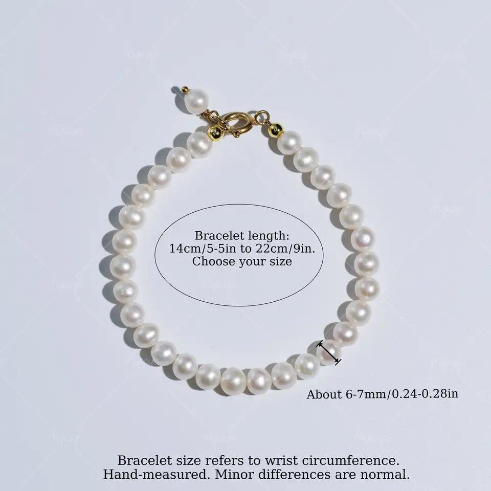 MYSOYA White Freshwater Pearl Bracelet with Pearl Charm & Gold Bubbles (6-7mm) - C544 5.5-14 cm