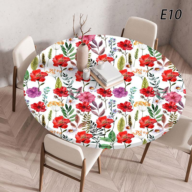 

Elastic Edged Round Floral Printed Fitted Table Cloth Home Decorative Tablecloth For Indoor Outdoor Camping Kitchen Party 60cm