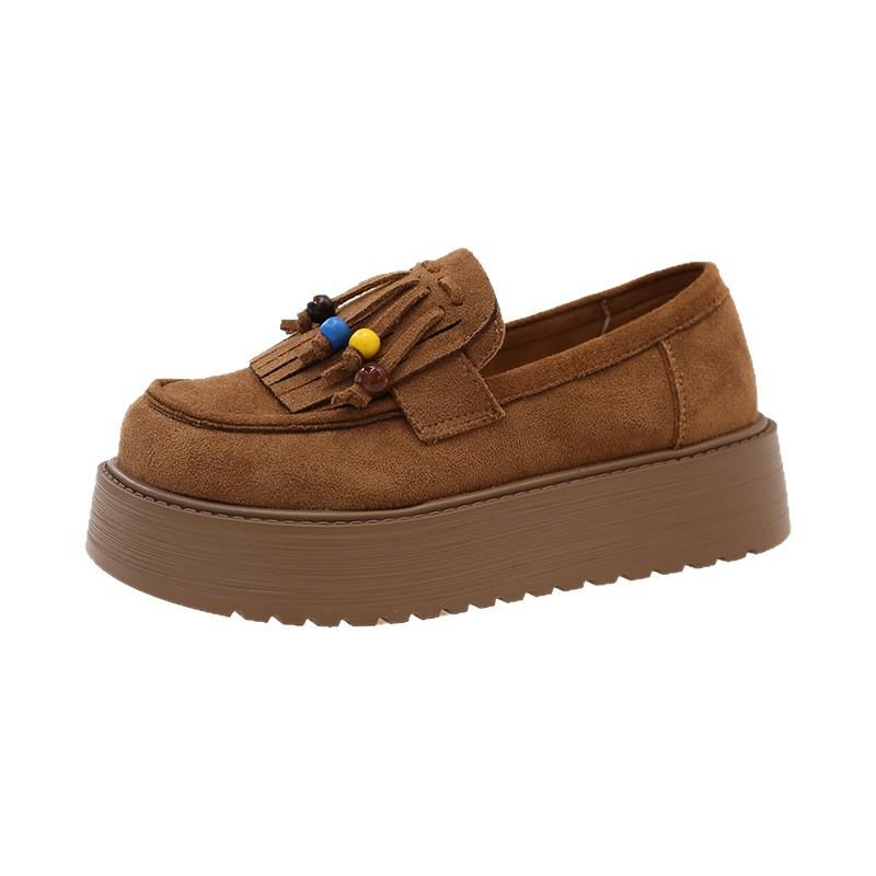 Thick-soled retro fringed beaded Birkenstock small single shoes for women's 2025 autumn new casual and comfortable one-pedal lazy single shoes